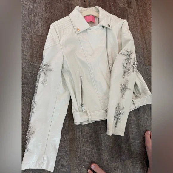 Azalea Wang Women's White Embellished Leather Jacket - Picture 3 of 11